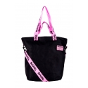 Duża torba damska na ramię Shopperka Paso czarna z różowymi uchwytami