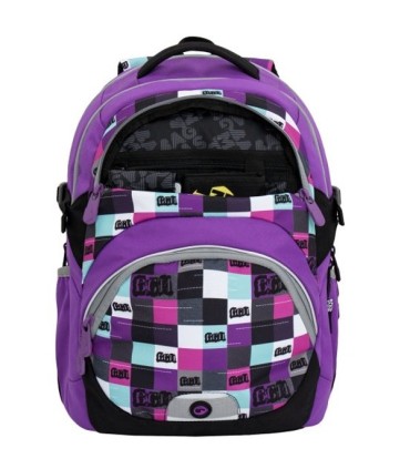 Lekki plecak szkolny Bagmaster w kratkę, fioletowy