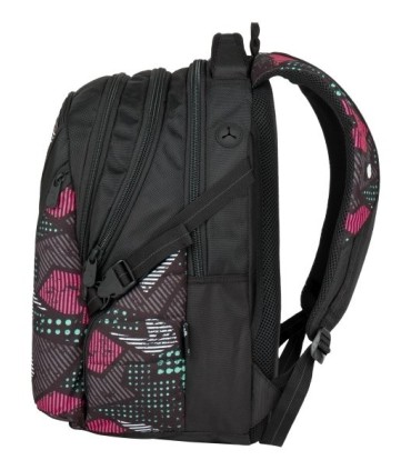 Plecak szkolny młodzieżowy Bagmaster trzykomorowy czarny z kolorowymi wstawkami