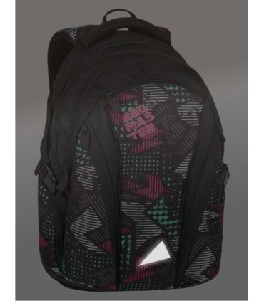 Plecak szkolny młodzieżowy Bagmaster trzykomorowy czarny z kolorowymi wstawkami