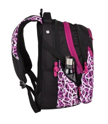 Młodzieżowy plecak  Bagmaster trzykomorowy czarny z różowymi wstawkami