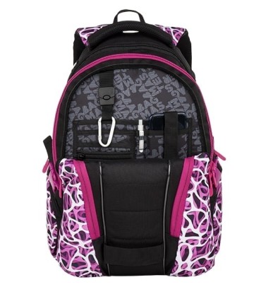 Młodzieżowy plecak  Bagmaster trzykomorowy czarny z różowymi wstawkami