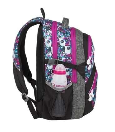 Lekki plecak szkolny Bagmaster we wzorki z różowymi suwakami