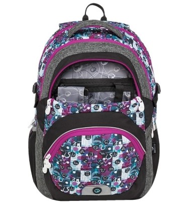 Lekki plecak szkolny Bagmaster we wzorki z różowymi suwakami
