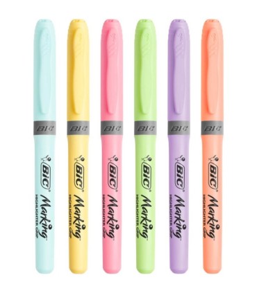 Zakreślacze BIC Highlighter Grip ścięta końcówka pastelowe kolory, blister 6 szt.