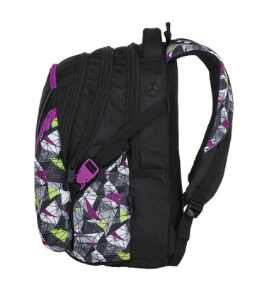Młodzieżowy plecak  Bagmaster trzykomorowy czarny z fioletowymi wstawkami