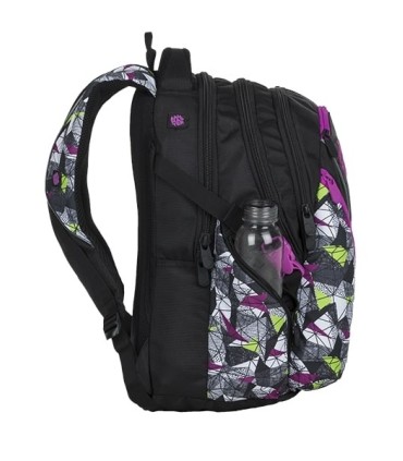 Młodzieżowy plecak  Bagmaster trzykomorowy czarny z fioletowymi wstawkami