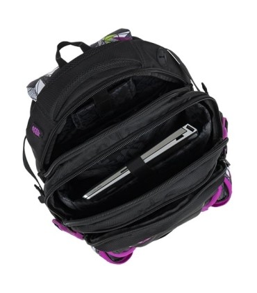 Młodzieżowy plecak  Bagmaster trzykomorowy czarny z fioletowymi wstawkami