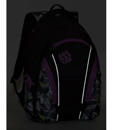 Młodzieżowy plecak  Bagmaster trzykomorowy czarny z fioletowymi wstawkami