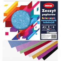 Wycinanka zeszyt A5 papierów kolorowych samoprzylepnych 8 kart BROKATOWYCH REXUS BENIAMIN
