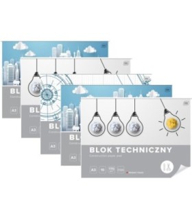 5 SZT. X BLOK TECHNICZNY BIAŁY A3 INTERDRUK 10 ARKUSZY 170g