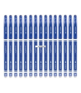 15 szt. x długopis żelowy wymazywalny Kidea z gumką – niebieski, 0.7 mm, pióro