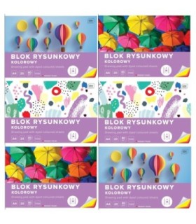 6 SZT. X BLOK RYSUNKOWY KOLOROWY 20 KARTEK 10 KOLORÓW A4 80g Interdruk