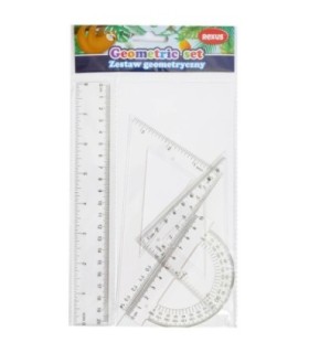 Zestaw geometryczny 4 elementy: linijka 20 cm, 2x ekierka, kątomierz  REXUS Benjamin