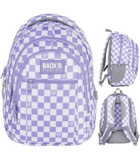 Plecak szkolny 26 L trzykomorowy Derform BACKUP model O SZACHOWNICA FIOLET