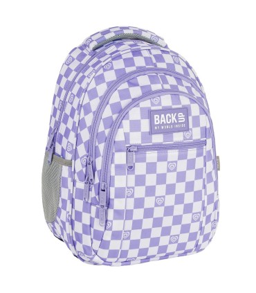 Plecak szkolny 26 L trzykomorowy Derform BACKUP model O SZACHOWNICA FIOLET