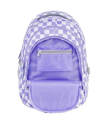 Plecak szkolny 26 L trzykomorowy Derform BACKUP model O SZACHOWNICA FIOLET