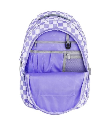 Plecak szkolny 26 L trzykomorowy Derform BACKUP model O SZACHOWNICA FIOLET