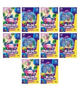 10× Blok techniczny kolorowy ASTRA A4 170g 10 kartek – intensywne kolory