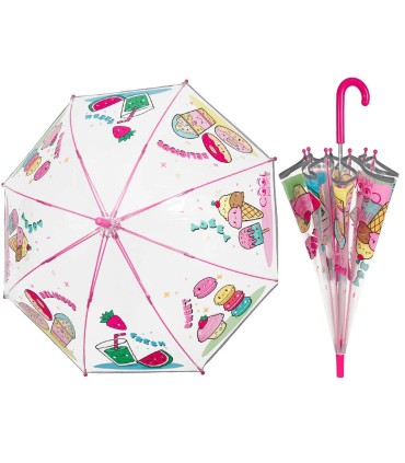 Głęboka bezpieczna parasolka dziecięca PERLETTI przezroczysta SŁODYCZE