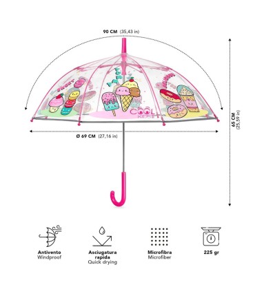 Głęboka bezpieczna parasolka dziecięca PERLETTI przezroczysta SŁODYCZE