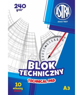 Blok techniczny biały A3 ASTRA 10 arkuszy 240g, bardzo gruby, odporny na przenikanie
