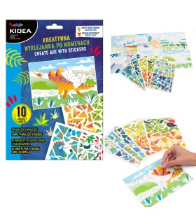 Kreatywna wyklejanka po numerach 10 arkuszy KIDEA DINOZAURY