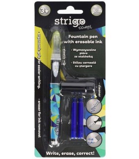 Pióro ze stalówką wymazywalne ergonomiczne + naboje + czyścik STRIGO