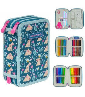 Trzykomorowy piórnik JUMBO z wyposażeniem CANDY BUNNY, ASTRA