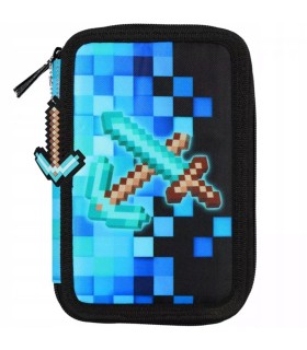 Trzykomorowy piórnik JUMBO z wyposażeniem dla chłopca BLUE PIXEL, STARPAK