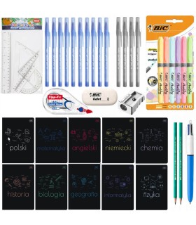 MEGA zestaw wyprawka szkolna do klas 7-8 i liceum, BIC, XXL 40 elementów w tym 10 zeszytów przedmiotowych